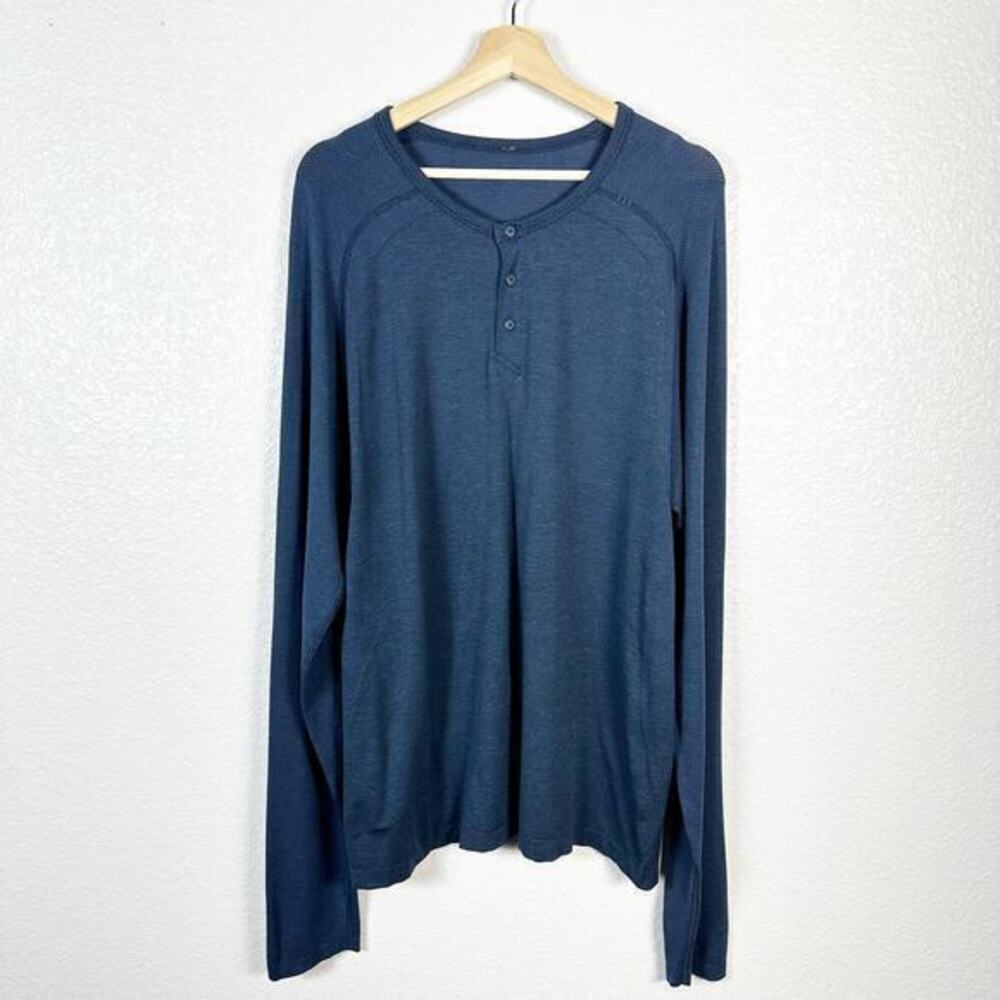 Lululemon Mens‎ Metal Vent Tech Long Sleeve Henley Top in Mineral Blue Size XXL